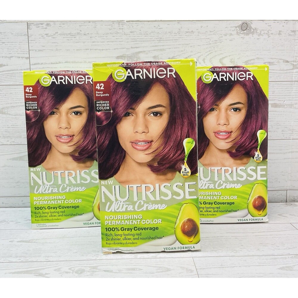 Lot of 3 Garnier Nutrisse 42 Deep Burgundy Hair Color Creme New